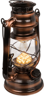 Out of the Blue Stormlantaarn LED - metaal - brons/bruin - 15 x 25 cm - tuinverlichting/sfeerverlichting - op batter