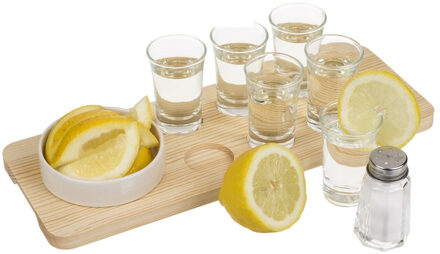 Out of the Blue Tequilla shotjes drinken serveerplank 9-delig - Shotglazen Transparant