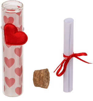 Out of the Blue Valentijn hartjes cadeau hartjes flesje van glas met boodschap 11 cm