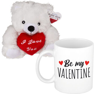 Out of the Blue Valentijnscadeau - beertje en mok - be my valentine - koffiemok - knuffelbeertje - valentijnsdag