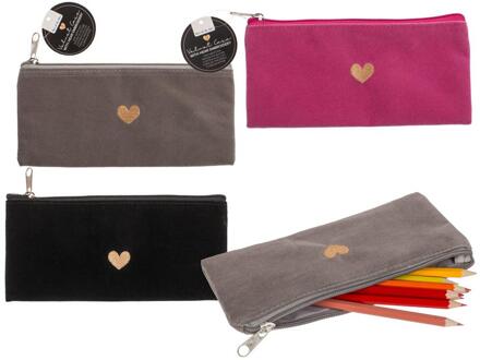 Out of the Blue Velvet etui met hartje 20x9cm verschillende