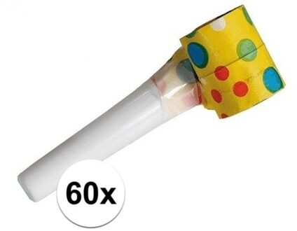 Out of the blue Verjaardagsfeest Papieren roltongtoeter - 60x - toeters - 35 cm - kinderfeest Geel