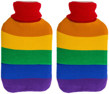 Out of the Blue Warmwater kruik - 2x - Pride/regenboog thema kleuren - 2 liter - 18 x 34 cm