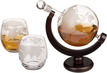 Out of the Blue Whiskey karaf cadeau set - met 2 glazen - decanteer kan - glas - 850 ml - wereldbol