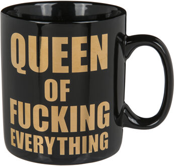 Out of the Blue XL Koffie mok/beker - Queen of fucking evertything - keramiek - 850 ml - Bekers Goudkleurig