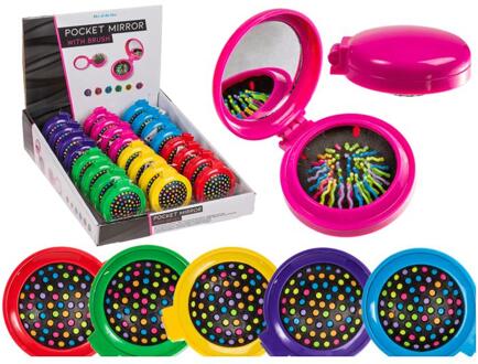 Out of the Blue Zakspiegeltje met haarborstel Ø7cm verschillende