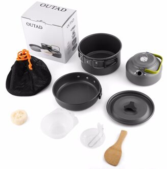 Outad Camping Kookgerei Mini Pot Pannen Waterkoker Bowls Non-stick Set Wandelen Backpacken Picknick Bestek Gebruiksvoorwerpen Trekking Reizen