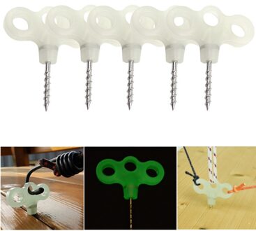 Outdoor 3 gaatjes Lichtgevende Schroefdraad Tent Peg Camping Dek Rvs Haak Veiligheid Wind Noctilucent Koord Touw Fastener