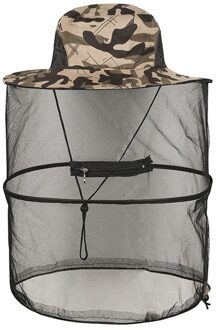 Outdoor Anti-Klamboe Vissen Cap Klamboe Netto Cap Anti-Muggen Cap Reizen Camping Cap Pet verstelbare Vouwen grijs camouflage