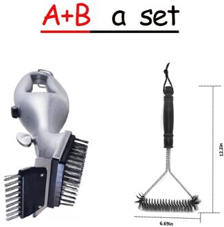 Outdoor Bbq Schoon Tool Rvs Barbecue Grill Reinigingsborstel Draad Cleaner Accessoires Met Lange Veilig Handvat Grill Borstel AB