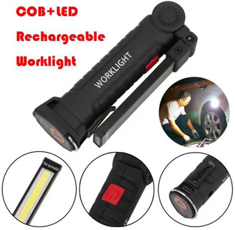 Outdoor Bright COB+LED Rechargeable Cordless Emergency Work Light Torch Flashlight Handy Inspection Lamp Portable USB Folding