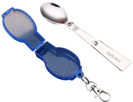 Outdoor Camping Gebruiksvoorwerp Pocket Lepel Spork W/Opbergdoos Roestvrij Staal Vouwen Voor Huishoudelijke Keuken Helpende Decor blauw lepel