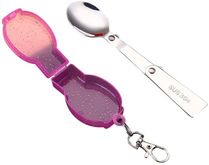 Outdoor Camping Gebruiksvoorwerp Pocket Lepel Spork W/Opbergdoos Roestvrij Staal Vouwen Voor Huishoudelijke Keuken Helpende Decor paars lepel