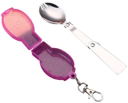 Outdoor Camping Gebruiksvoorwerp Pocket Lepel Spork W/Opbergdoos Roestvrij Staal Vouwen Voor Huishoudelijke Keuken Helpende Decor paars vork