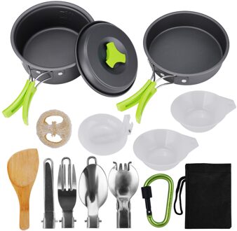 Outdoor Camping Kookgerei Set Marching Keukengerei Servies Fornuis Kit Reizen Pan Wandelen Picknick Camping Gereedschap Voor 1-2 persoon