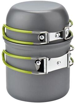 Outdoor Camping Pannenset Camping Wandelen Reizen Servies Koken Set Portale Groen Handvat Servies Pot Bestek Gebruiksvoorwerpen