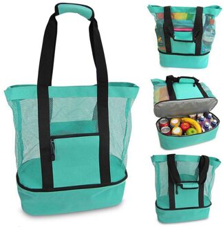 Outdoor Camping Strand Mesh Tote Tas Met Afneembare Koeltas Verpakking Organisator Camping Koeltas Picknick Isolatie Zak #35 groen