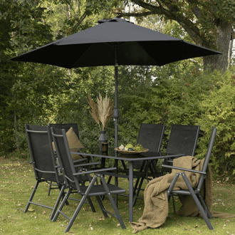 Outdoor Diningset 'Rosemary' Met parasol, kleur Zwart