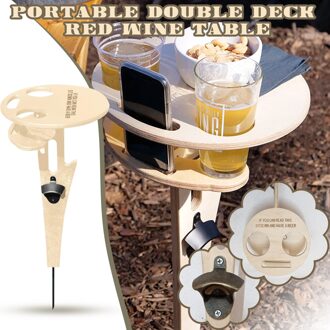 Outdoor Draagbare Opvouwbare Wijn Tafel Met Ronde Desktop Mini Houten Te Dragen Rack Picnicparty Reizen Gereedschap