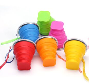 Outdoor Draagbare Siliconen Vouwen Cup Wassen Inklapbare Cup Water Drinken Fles Voor Reizen Camping Wandelen Picknick Blauw