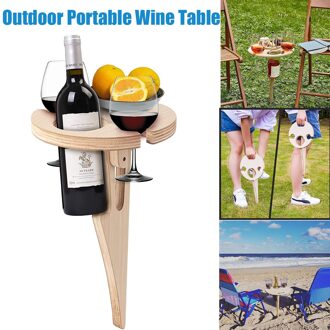 Outdoor Draagbare Vouwen Wijn Tafel Ronde Picknicktafel Mini Houten Desktop Te Dragen Glas Rack Garden Party Reizen Gereedschap