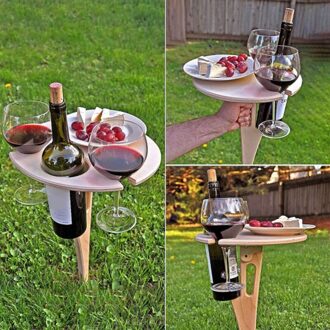 Outdoor Draagbare Wijn Tafel Met Opvouwbare Ronde Desktop Mini Houten Picknicktafel Te Dragen JS22