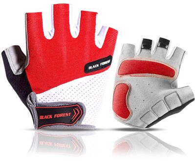Outdoor Fietsen Handschoenen Anti-Skip Shock-Absorberende Half-Vinger Vochtafvoerende Ademend Klimmen Mitten Voor Mannen vrouwen Rood / M