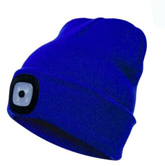 Outdoor Fietsen Wandelen Led Licht Gebreide Hoed Wollen Hoofd Lamp Hoed Herfst En Winter Nacht Vissen Hoed W / 3 versnellingen Knop Batterij blauw