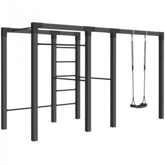 Outdoor Fitnesstoestel Zwart Hout - Zwart Cubic Beslag - Model 3 Black
