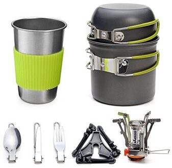 Outdoor Fornuis Set 1-2 Mensen Camping Kachel Set Pot Combinatie Draagbare Picknick Fornuis Servies