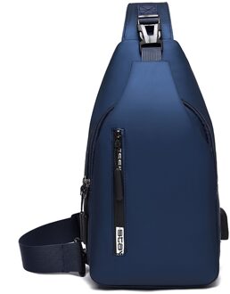 Outdoor Heren Schoudertas Sling Bag Waterbestendig Borst Cross-Body Bags Met Usb-poort Opladen Voor Reizen blauw