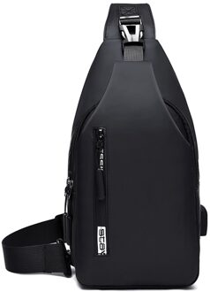 Outdoor Heren Schoudertas Sling Bag Waterbestendig Borst Cross-Body Bags Met Usb-poort Opladen Voor Reizen zwart