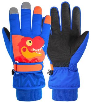 Outdoor Kinderen Ski Handschoenen Winter Fluwelen Dikker Warme Waterdichte Leuke Cartoon Studenten Fietsen Sport Handschoenen donker blauw L