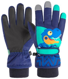 Outdoor Kinderen Ski Handschoenen Winter Fluwelen Dikker Warme Waterdichte Leuke Cartoon Studenten Fietsen Sport Handschoenen koninklijk blauw L