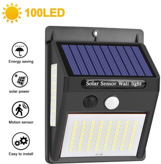 Outdoor Led Solar Light Pir Motion Sensor Wandlamp Waterdichte Zonne-energie Tuin Decor 222 Leds 4 Modi 100LED-1Pack