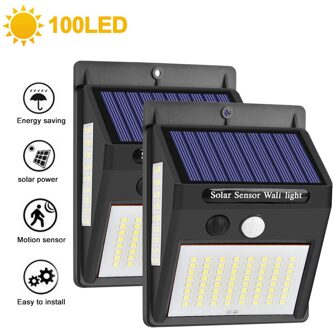Outdoor Led Solar Light Pir Motion Sensor Wandlamp Waterdichte Zonne-energie Tuin Decor 222 Leds 4 Modi 100LED-2Pack