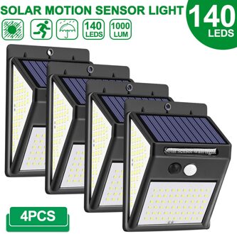 Outdoor Led Solar Light Pir Motion Sensor Wandlamp Waterdichte Zonne-energie Tuin Decor 222 Leds 4 Modi 140LED-4Pack