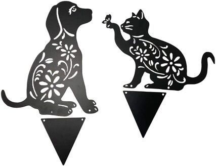 Outdoor Metalen Kat Hond Holllow Owt Kat Figuur Grond Insert Decoratie Manor Gazon Tuin Decor Sculptuur Hollow Zwart Ijzer Kat