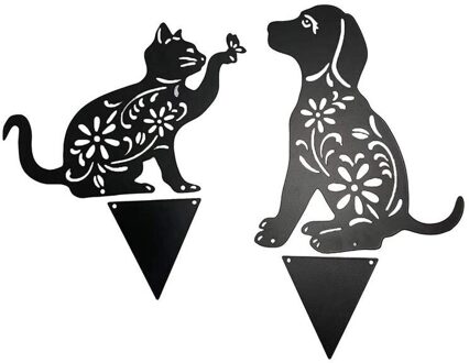 Outdoor Metalen Kat Hond Holllow Owt Kat Figuur Grond Manor Decor Hollow Zwarte Decoratie Sculptuur Kat Insert Ijzer Tuin La s5V2