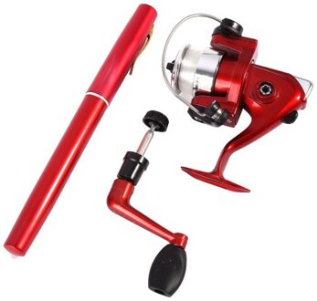 Outdoor Mini Camping Reizen Baitcasting Telescopische Pocket Pen Vorm Hengel + Reel + Vislijn Set Rood