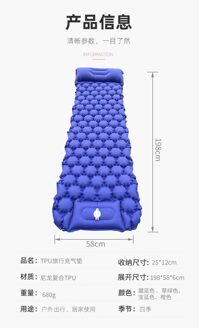 Outdoor Opblaasbaar Kussen Ultralichte Tpu Vochtbestendige Kussen Voet Automatische Opblaasbare Bed Camping Slaapmat Strand Mat Blauw