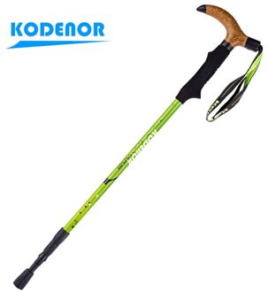 Outdoor Professionele Klimmen Bergstokken 7075 Luchtvaart Aluminium 3 Sectie Interne Lock T-Vormige Gebogen Handvat 250G groen