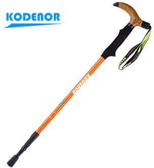 Outdoor Professionele Klimmen Bergstokken 7075 Luchtvaart Aluminium 3 Sectie Interne Lock T-Vormige Gebogen Handvat 250G Oranje