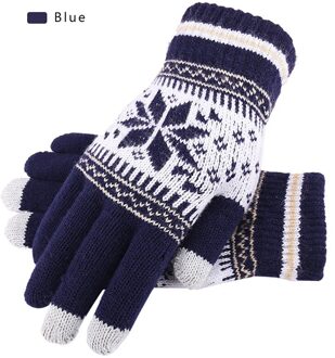 Outdoor Rijden Handschoenen Warme Winter Wol Gebreide Handschoenen Vrouwen En Mannen Sneeuwvlok Patroon Volledige Vinger Unisex Touch Screen handschoenen marine blauw