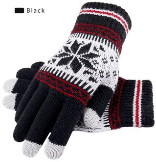 Outdoor Rijden Handschoenen Warme Winter Wol Gebreide Handschoenen Vrouwen En Mannen Sneeuwvlok Patroon Volledige Vinger Unisex Touch Screen handschoenen zwart