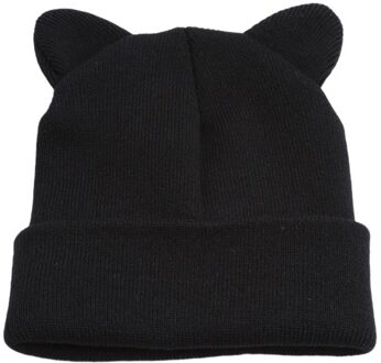 Outdoor Running Kat Oren Gebreide Muts Mooie Grappige Winter Sport Warm Beanie Hoed Voor Vrouwen Wol Cap Hoed Grijs zwart