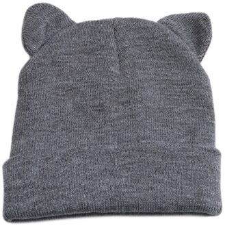 Outdoor Running Kat Oren Gebreide Muts Mooie Grappige Winter Sport Warm Beanie Hoed Voor Vrouwen Wol Cap Hoed Grijs zwart