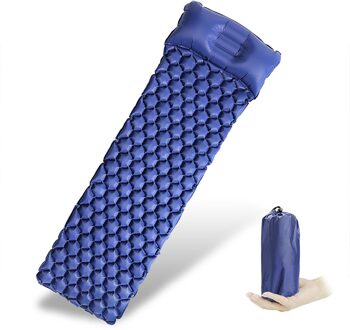Outdoor Slaapmat Camping Opblaasbare Matras Met Kussens Reizen Mat Vouwen Bed Ultralight Air Kussen Wandelen Trekking marine blauw
