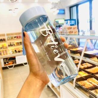 Outdoor Sport Draagbare Plastic Beker Creatieve Water Cup Kinderen Student Cup Reclame Tarwe Cup transparant blauw