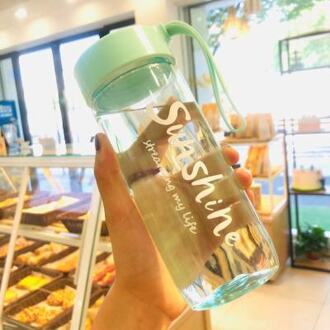 Outdoor Sport Draagbare Plastic Beker Creatieve Water Cup Kinderen Student Cup Reclame Tarwe Cup transparant groen